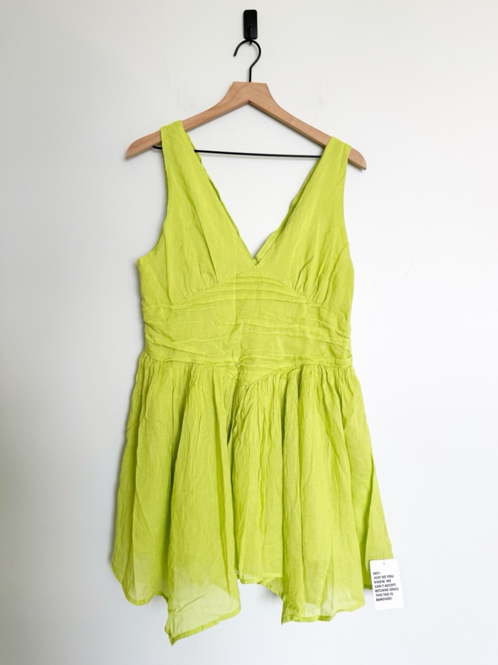 ASOS DESIGN V-neck Kiwi Green Tinkerbell Hanky Hem Mini Dress